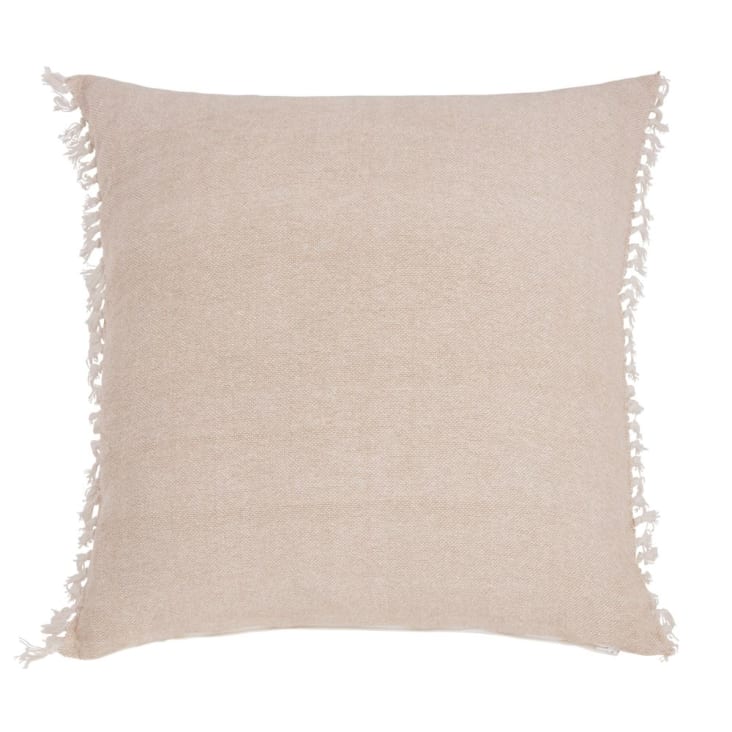 Maisons du Monde BERGEN - Cojín de algodón color beige con flecos 60x60
