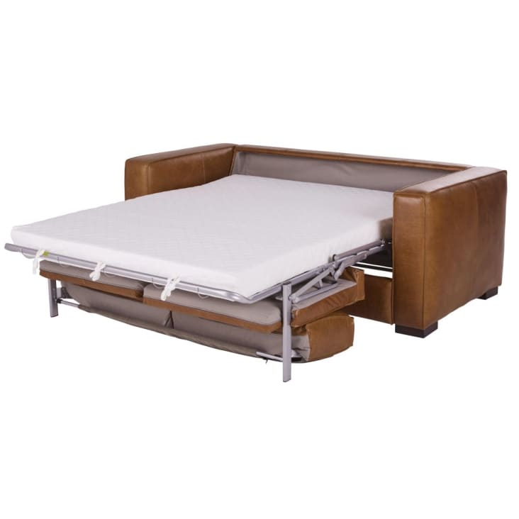 Maisons Du Monde Berlin - Sofá Cama De 3 Plazas De Cuero Marrón Envejecido