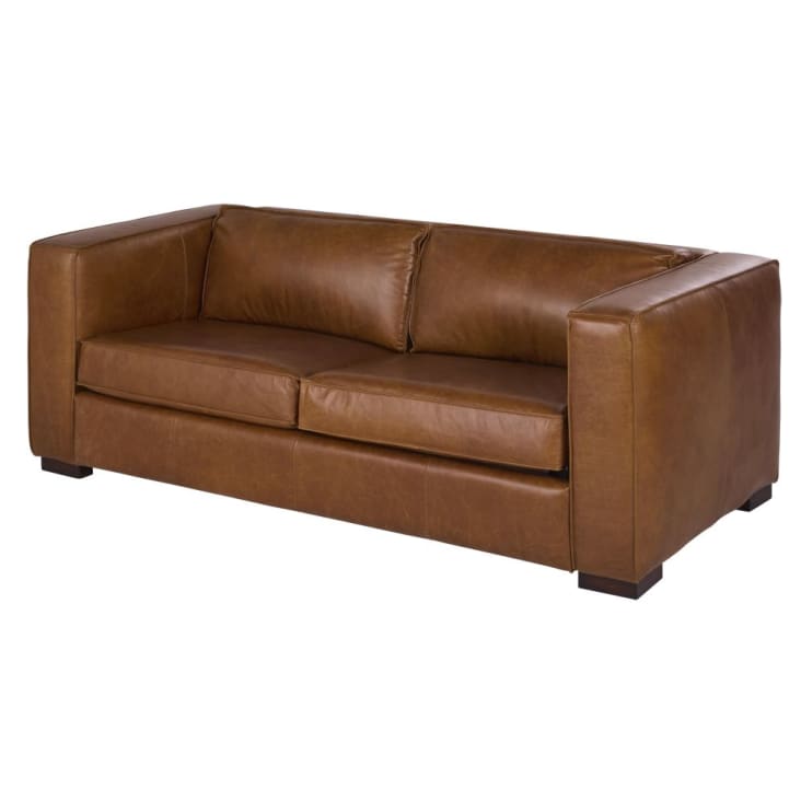Maisons Du Monde Berlin - Sofá Cama De 3 Plazas De Cuero Marrón Envejecido