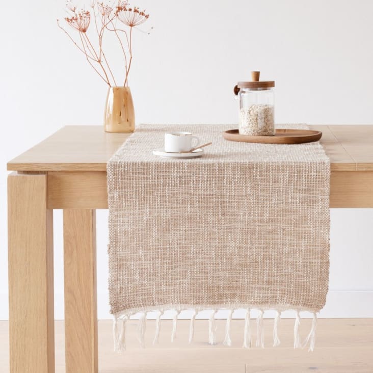 Maisons du Monde BERTIER - Camino de mesa de yute y algodón con flecos beiges 48 x 150
