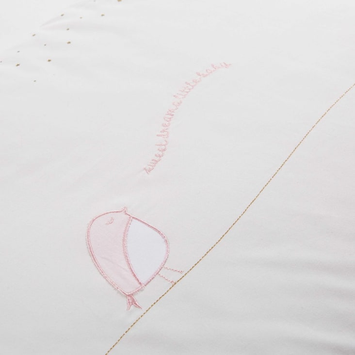 Maisons Du Monde Bird Song - Protector De Cuna De Bebé De Algodón Rosa Y Blanco