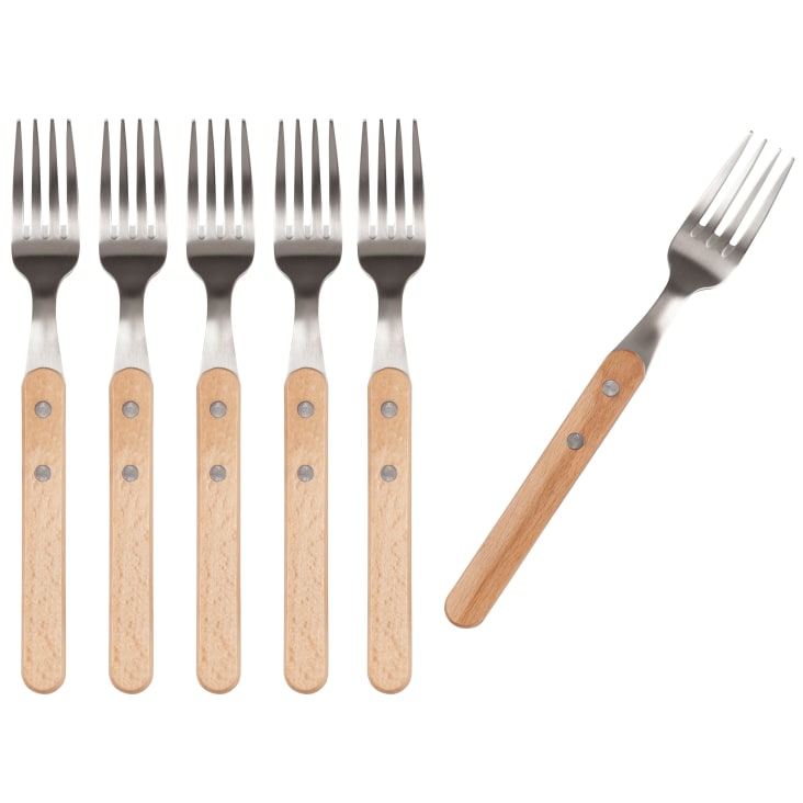 Maisons Du Monde Bistrot - Juego De 6 Tenedores De Acero Inoxidable Y Madera De Haya