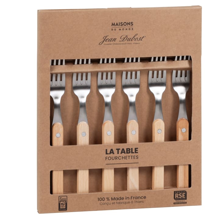Maisons du Monde Bistrot - Juego de 6 tenedores de acero inoxidable y madera de haya