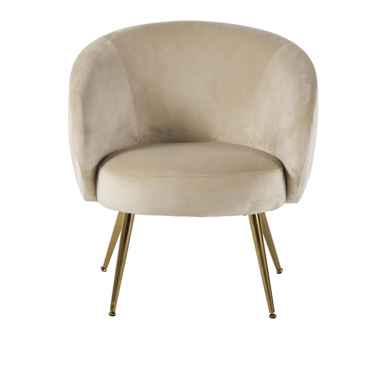Maisons Du Monde Bizou - Sillón De Terciopelo Beige Y Metal Dorado