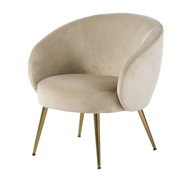 Maisons du Monde Bizou - Sillón de terciopelo beige y metal dorado