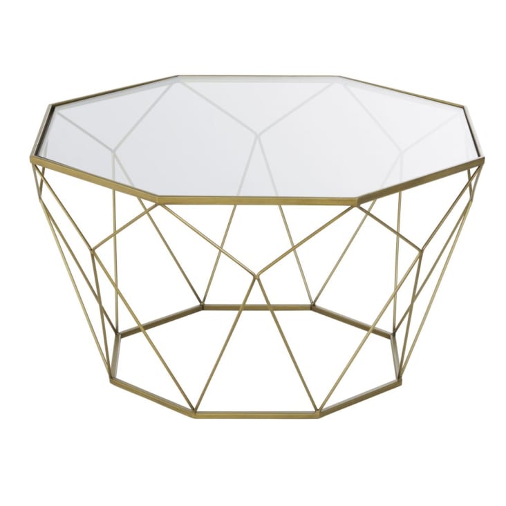 Maisons du Monde Blossom - Mesa baja de metal color latón y cristal