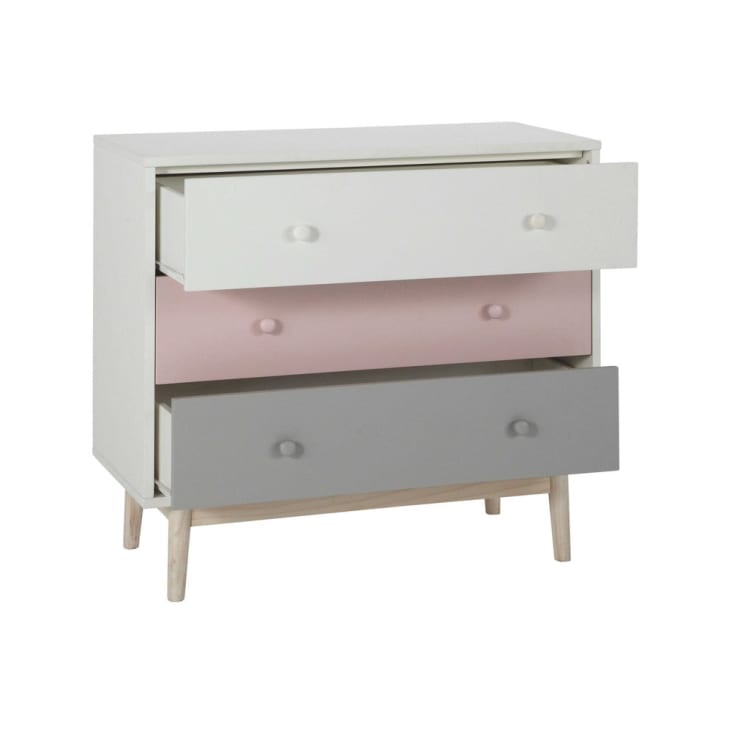 Maisons Du Monde Blush - Cómoda Vintage 3 Cajones Blanca Rosa Y Gris