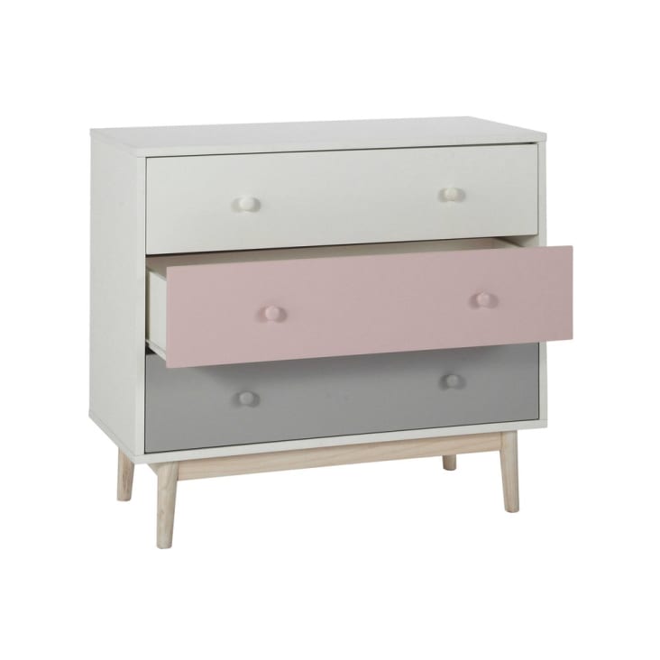 Maisons Du Monde Blush - Cómoda Vintage 3 Cajones Blanca Rosa Y Gris