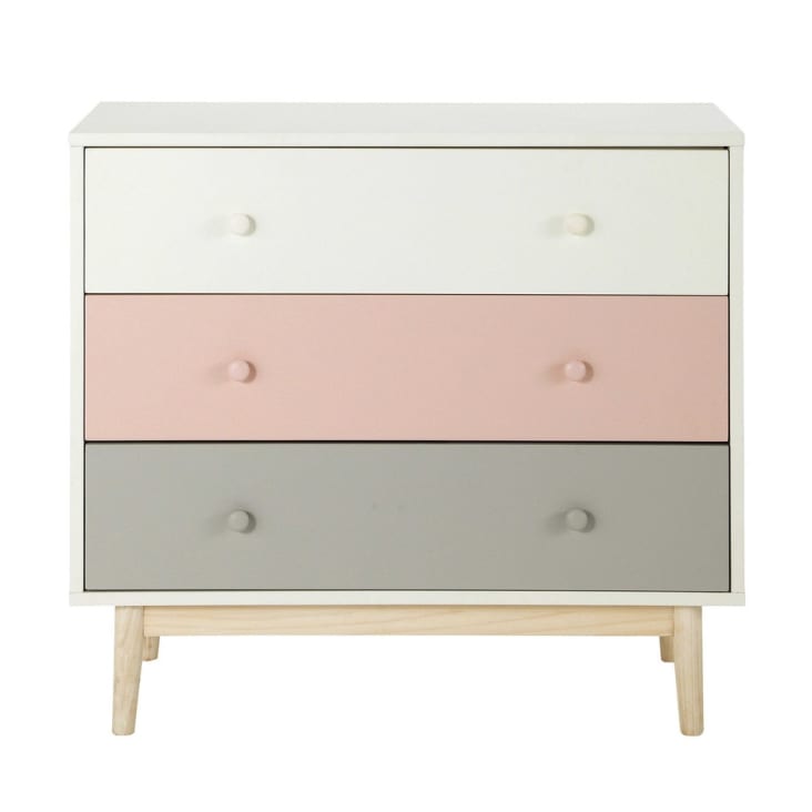 Maisons du Monde Blush - Cómoda vintage 3 cajones blanca rosa y gris