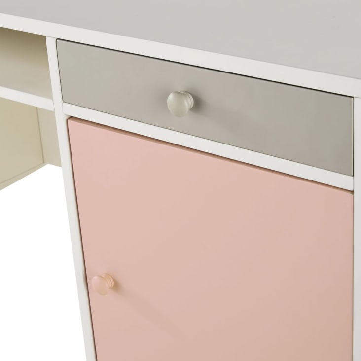 Maisons Du Monde Blush - Escritorio De 1 Puerta Y 4 Cajones Blanco Gris Y Rosa