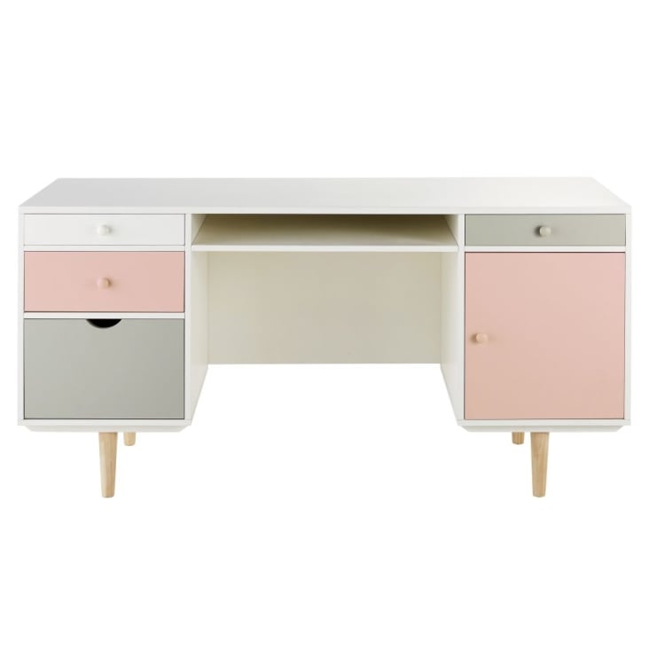 Maisons du Monde Blush - Escritorio de 1 puerta y 4 cajones blanco gris y rosa