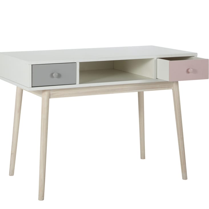 Maisons Du Monde Blush - Escritorio Vintage Blanco Con 2 Cajones Gris Y Rosa