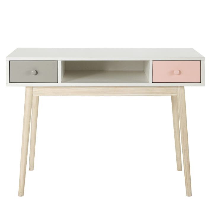 Maisons du Monde Blush - Escritorio vintage blanco con 2 cajones gris y rosa