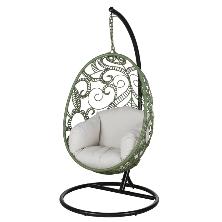 Maisons Du Monde Boayana - Sillón Colgante Exterior De Resina Verde Con Cojín Crudo