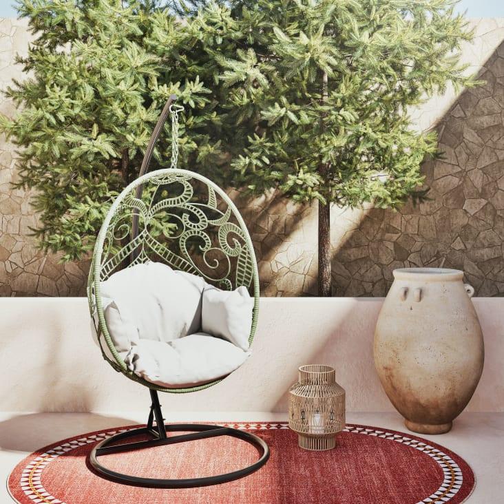 Maisons Du Monde Boayana - Sillón Colgante Exterior De Resina Verde Con Cojín Crudo