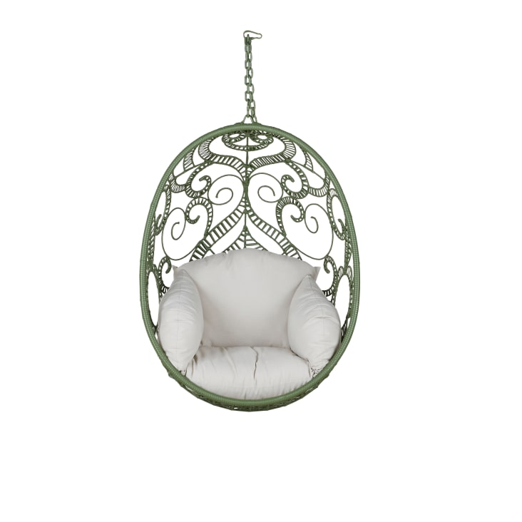 Maisons du Monde Boayana - Sillón colgante exterior de resina verde con cojín crudo