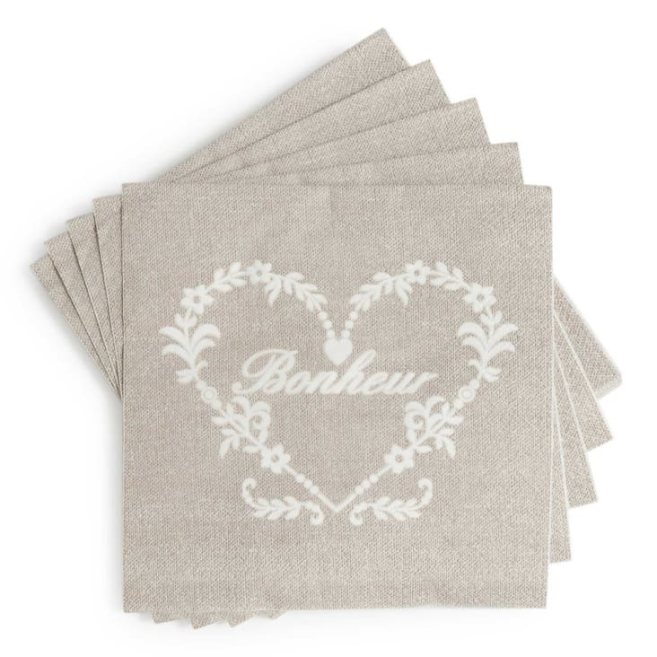 Maisons Du Monde Bonheur - Lote De 4 - Paquete De 20 Servilletas De Papel Beige 17 X 17 Cm BONHEUR
