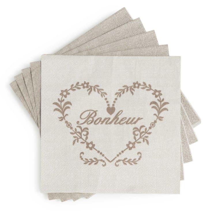 Maisons du Monde Bonheur - Lote de 4 - Paquete de 20 servilletas de papel beige 17 x 17 cm BONHEUR