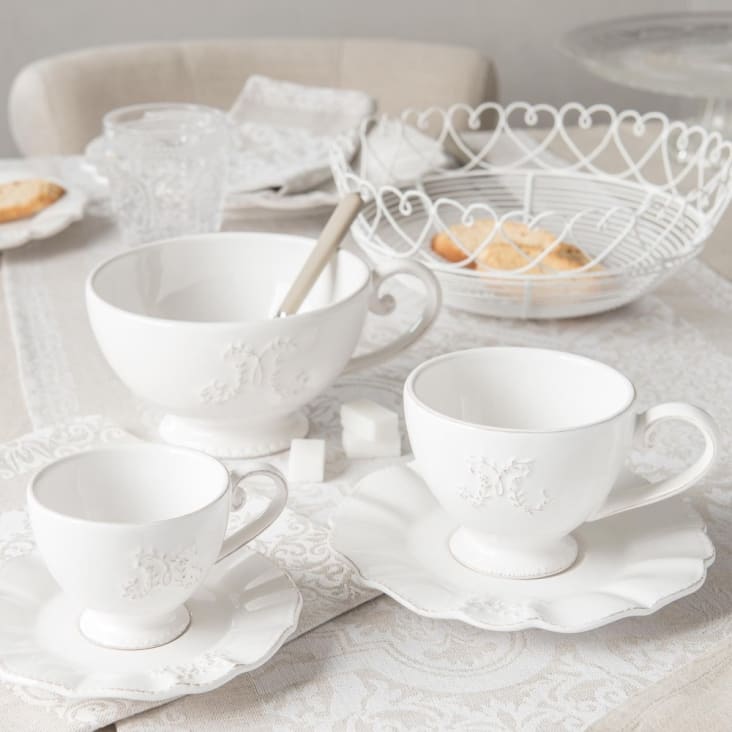 Maisons Du Monde Bourgeoisie - Lote De 2 - Taza Y Platillo De Café De Loza Blanca