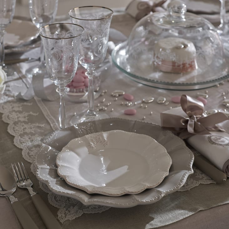 Maisons Du Monde Bourgeoisie - Lote De 6 - Plato De Postre De Loza Blanca