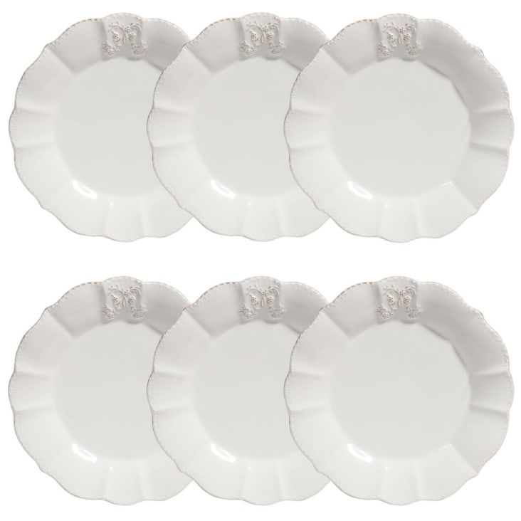 Maisons du Monde Bourgeoisie - Lote de 6 - Plato de postre de loza blanca