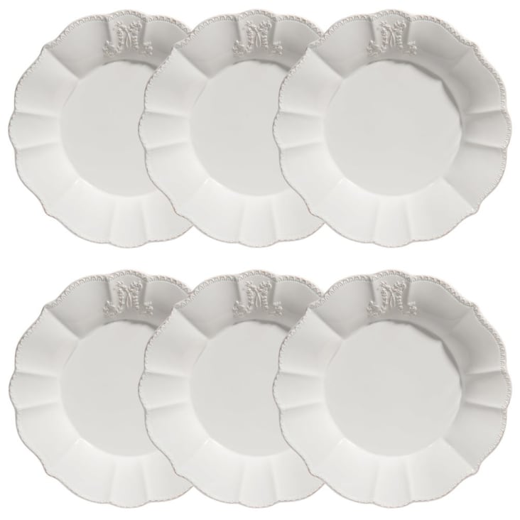 Maisons du Monde Bourgeoisie - Lote de 6 - Plato llano de loza blanca