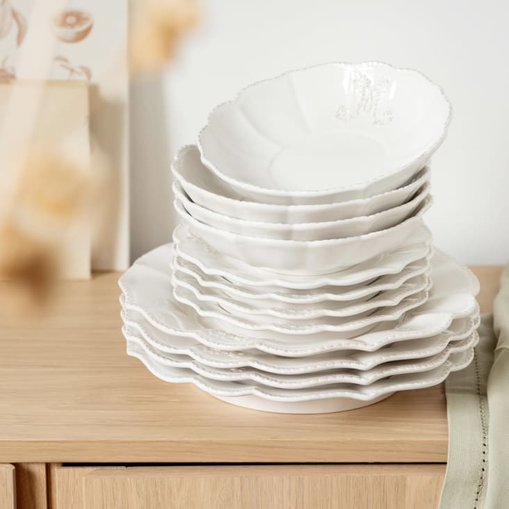 Maisons Du Monde Bourgeoisie - Vajilla De 12 Piezas De Loza Blanca