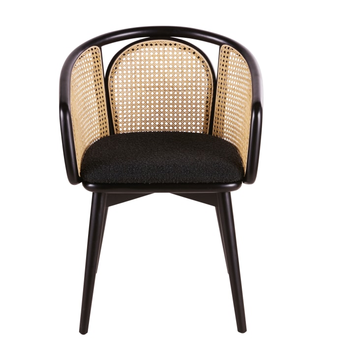 Maisons Du Monde Bree - Silla De Comedor De Rejilla De Ratán Y Tela Color Negro