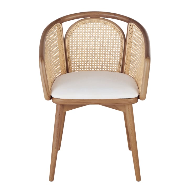 Maisons Du Monde Bree - Silla De Comedor De Rejilla De Ratán Y Tela Color Crudo