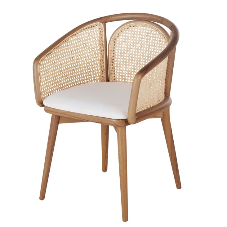 Maisons du Monde Bree - Silla de comedor de rejilla de ratán y tela color crudo
