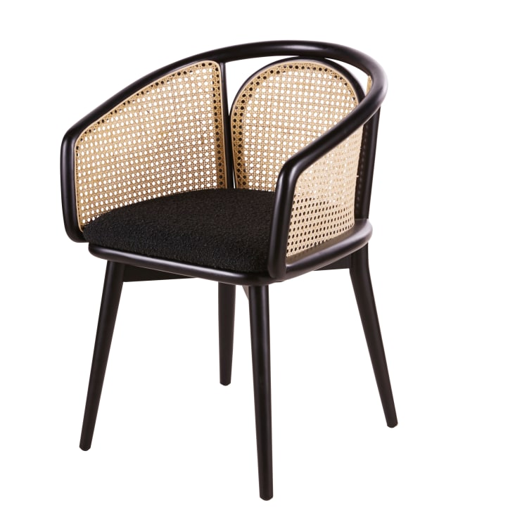 Maisons du Monde Bree - Silla de comedor de rejilla de ratán y tela color negro