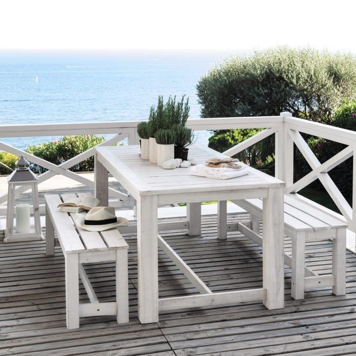 Maisons Du Monde Bréhat - Mesa + 2bancos De Jardín De Madera Blanca L. 180cm