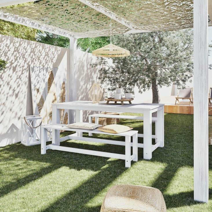 Maisons Du Monde Bréhat - Mesa + 2bancos De Jardín De Madera Blanca L. 180cm