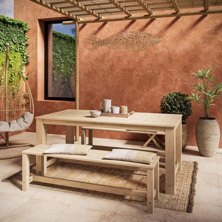 Maisons Du Monde Bréhat - Mesa De Jardín De Abeto Para 6 Personas L. 180 Cm Y 2 Bancos