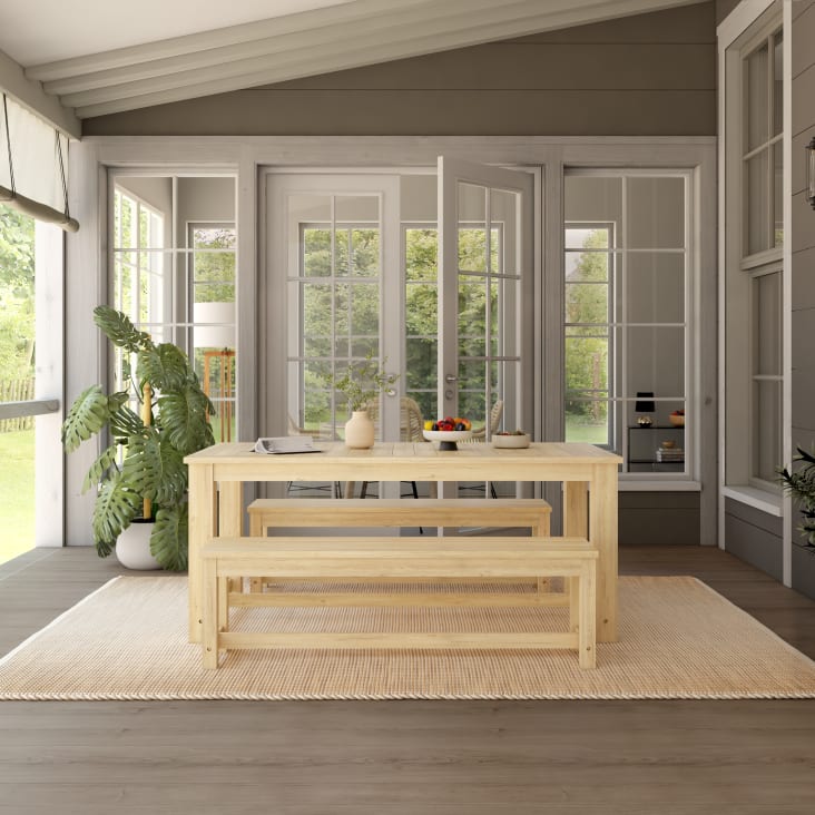 Maisons Du Monde Bréhat - Mesa De Jardín De Abeto Para 6 Personas L. 180 Cm Y 2 Bancos