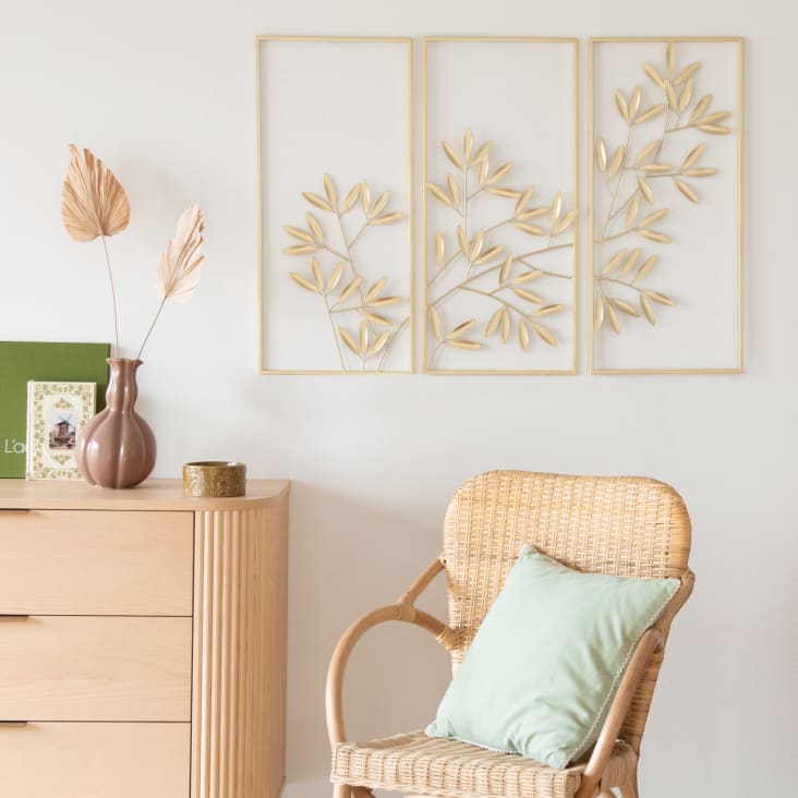 Maisons Du Monde Brighton - Set De 3 Cuadros Con Follaje De Metal Dorado De 97x70 Cm