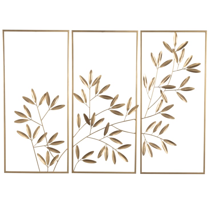 Maisons du Monde Brighton - Set de 3 cuadros con follaje de metal dorado de 97x70 cm