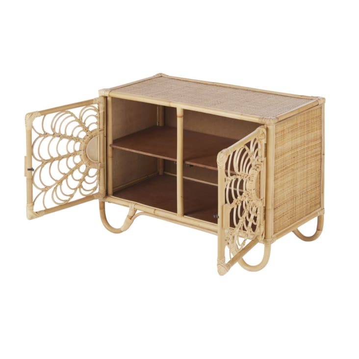 Maisons Du Monde Brisbane - Cajonera Con 2 Puertas De Mimbre Y Estampado De Flores