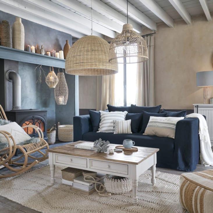 Maisons Du Monde Brocante De La Mer - Cojines En Algodón Crudo Y Azul Con Estampados (x3)