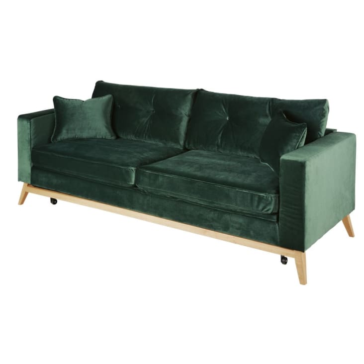 Maisons Du Monde Brooke - Sofá Cama De Estilo Escandinavo De 3/4 Plazas De Terciopelo Verde