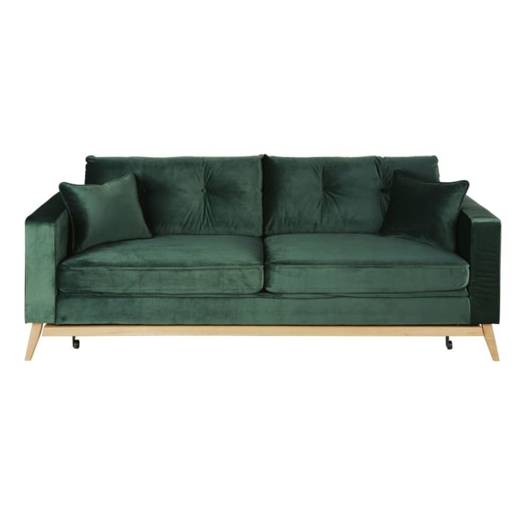 Maisons du Monde Brooke - Sofá cama de estilo escandinavo de 3/4 plazas de terciopelo verde
