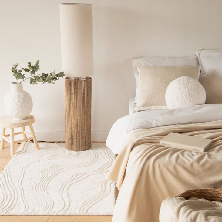 Maisons Du Monde Bruce - Cojín Redondo En Imitación De Piel Color Blanco Diámetro 30 Cm