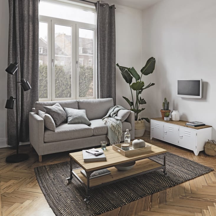 Maisons Du Monde Bruce - Mueble De TV Industrial 3 Puertas De Metal Blanco Y Abeto