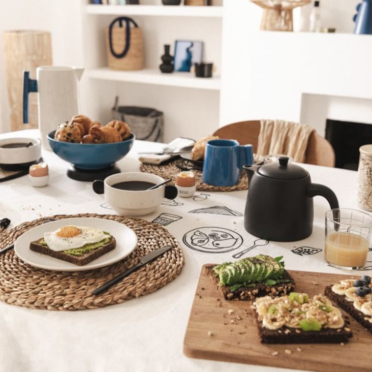 Maisons Du Monde BRUNCH - Huevera De Porcelana Blanca (x6) Y Platillos De Bambú