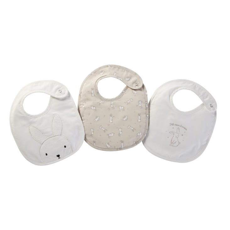 Maisons du Monde Bulle - 3 baberos de algodón crudo blanco y topo
