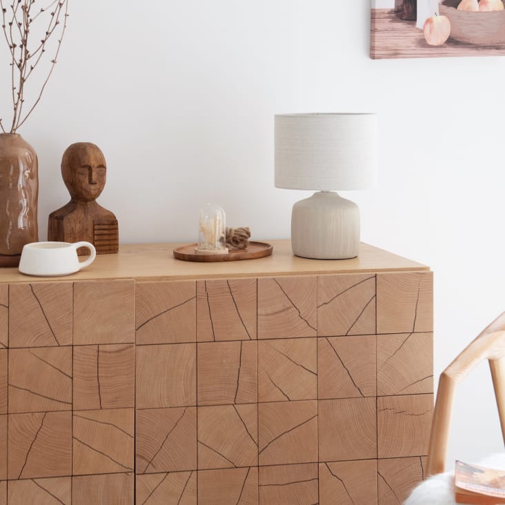 Maisons Du Monde Busset - Lámpara De Cerámica En Color Crudo Con Pantalla De Poliéster Reciclado