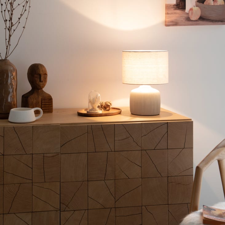 Maisons Du Monde Busset - Lámpara De Cerámica En Color Crudo Con Pantalla De Poliéster Reciclado