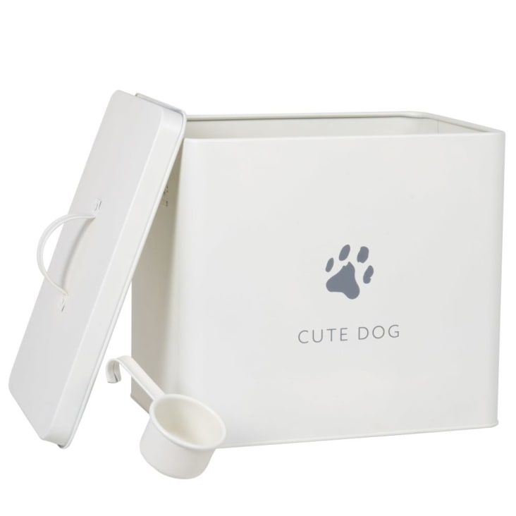 Maisons Du Monde Caja De Comida Para Mascotas De Hierro Blanco Y Gris