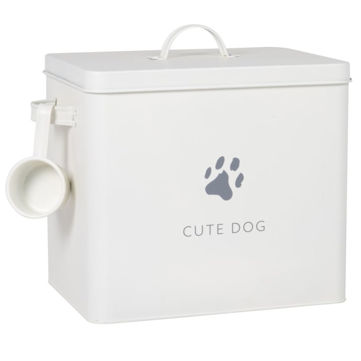 Maisons du Monde Caja de comida para mascotas de hierro blanco y gris