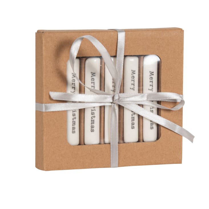 Maisons du Monde Caja para cuchillos de cerámica blanca y plateada (x5)